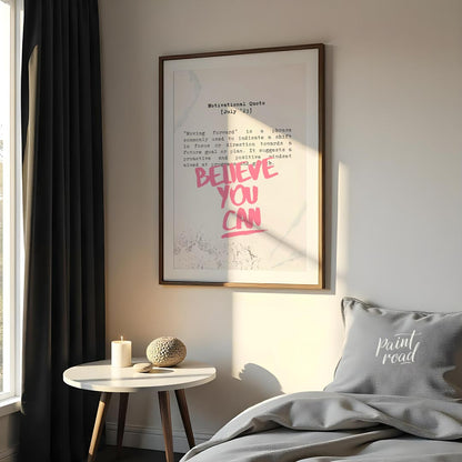 This empowering artwork features a motivational quote presented on a textured, light beige or off-w… for bedroom