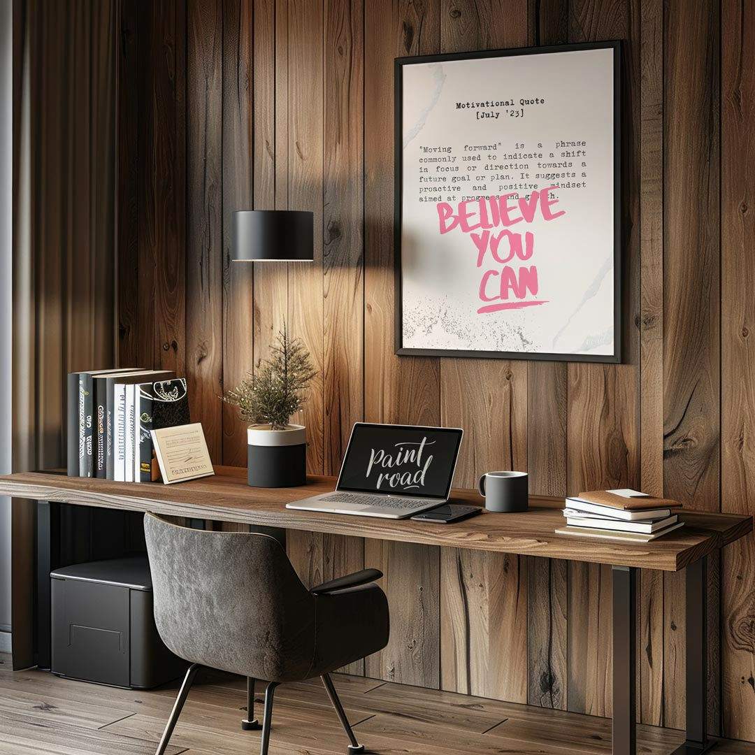 This empowering artwork features a motivational quote presented on a textured, light beige or off-w… for office