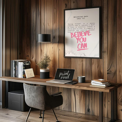 This empowering artwork features a motivational quote presented on a textured, light beige or off-w… for office