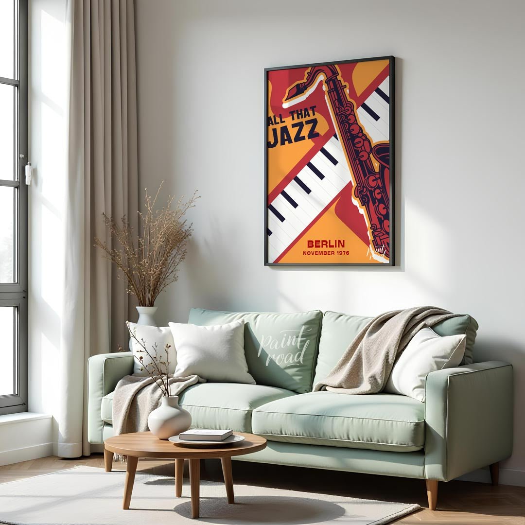Capture the vibrant spirit of 1970s jazz with this bold and graphically dynamic art print, celebrat… for living room