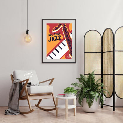 Capture the vibrant spirit of 1970s jazz with this bold and graphically dynamic art print, celebrat… for living room