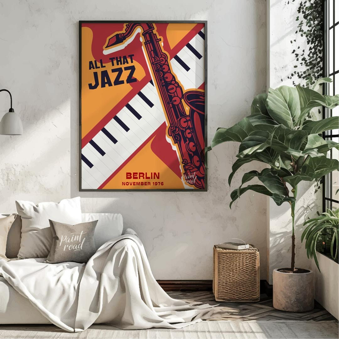 Capture the vibrant spirit of 1970s jazz with this bold and graphically dynamic art print, celebrat… for living room