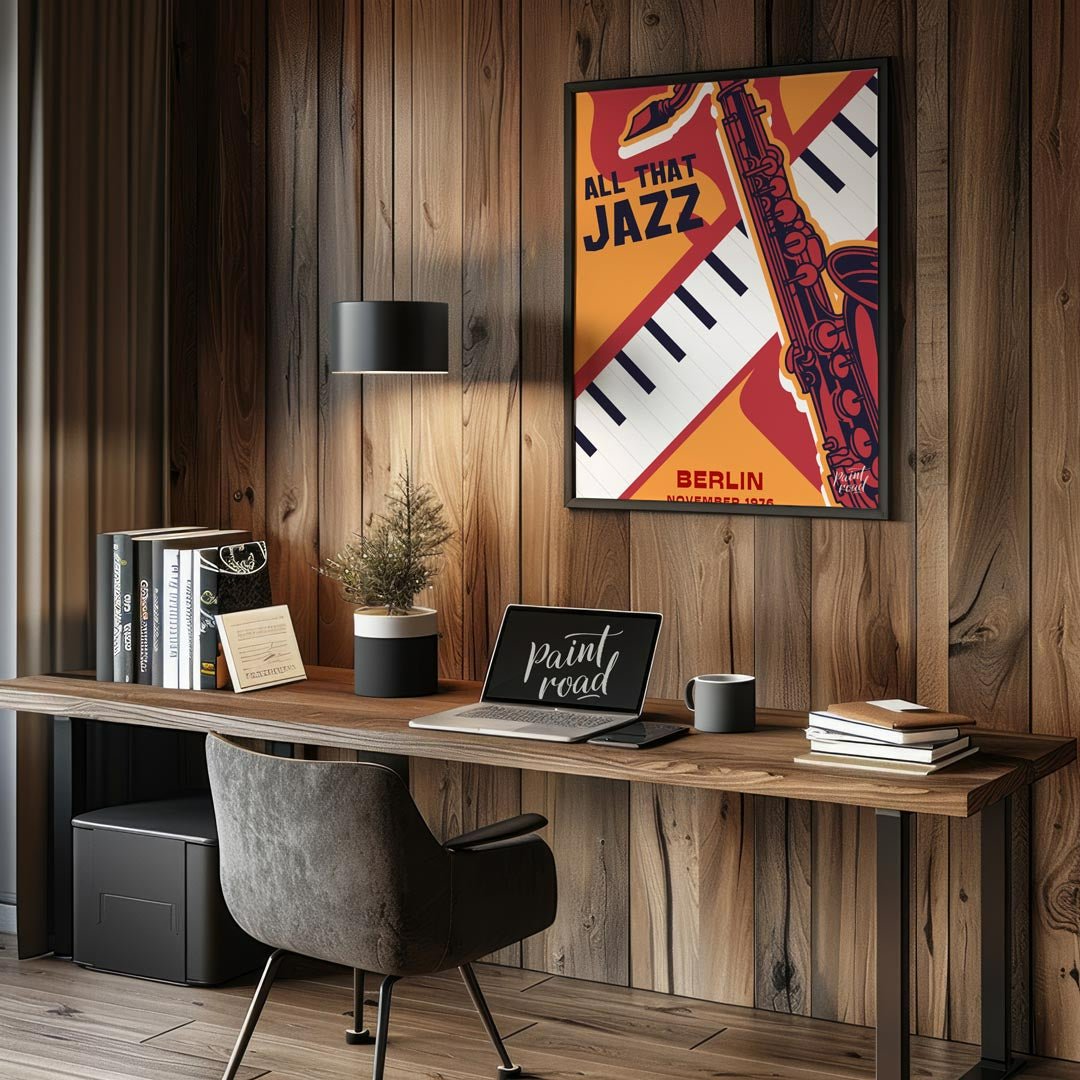 Capture the vibrant spirit of 1970s jazz with this bold and graphically dynamic art print, celebrat… for office