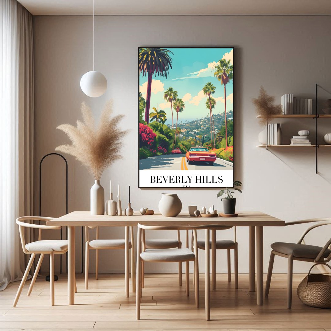 Capture the nostalgic allure of classic American road trips with this vibrant artwork featuring a for Dining