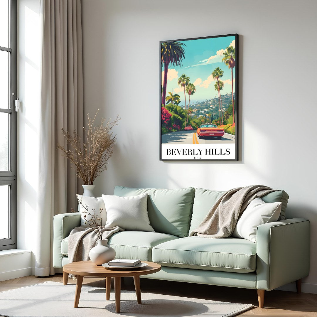 Capture the nostalgic allure of classic American road trips with this vibrant artwork featuring a for Hall