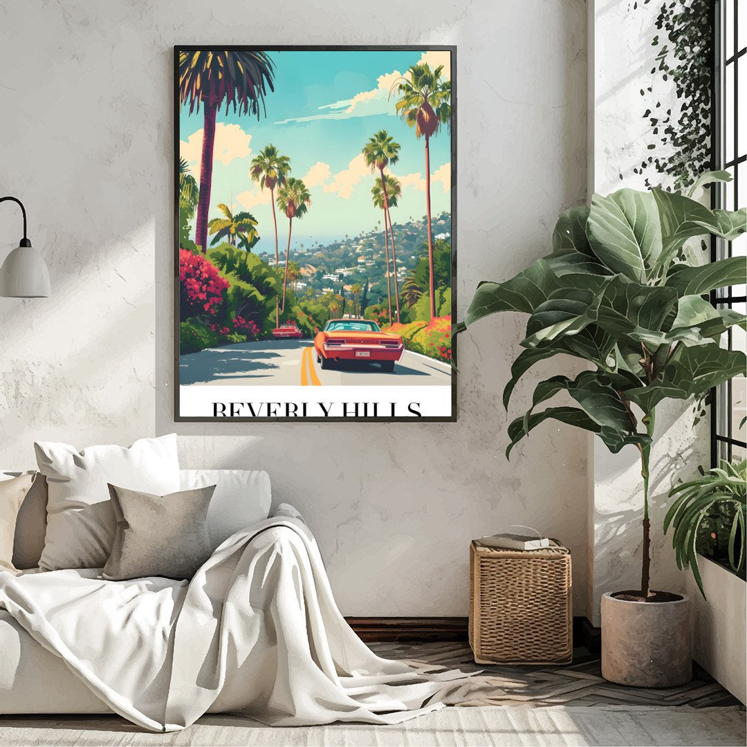 Capture the nostalgic allure of classic American road trips with this vibrant artwork featuring a for Living Room