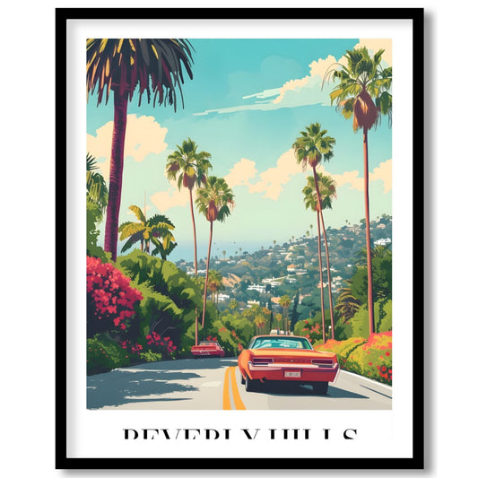 Capture the nostalgic allure of classic American road trips with this vibrant artwork featuring a for room