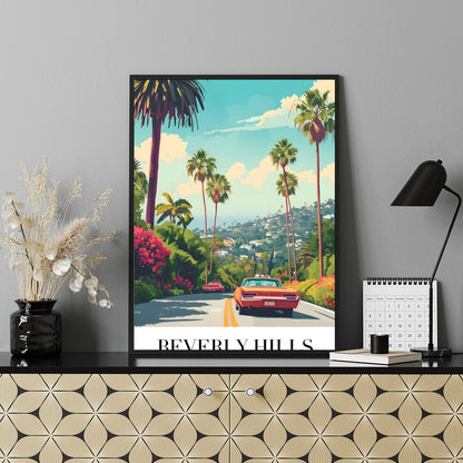 Capture the nostalgic allure of classic American road trips with this vibrant artwork featuring a for Shelf