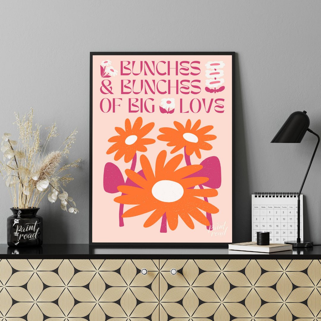 This charming digital illustration features two vibrant orange flowers with white centers, nestled … for office