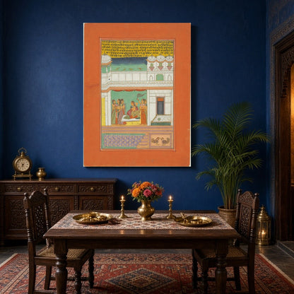 Experience the timeless charm of Indian miniature art with this captivating Ragamala piece. A for Dining