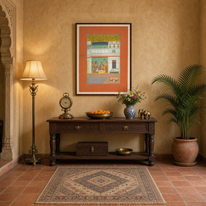 Experience the timeless charm of Indian miniature art with this captivating Ragamala piece. A for Entrance