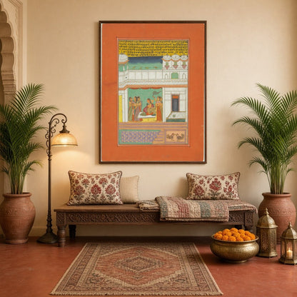 Experience the timeless charm of Indian miniature art with this captivating Ragamala piece. A for Hallway
