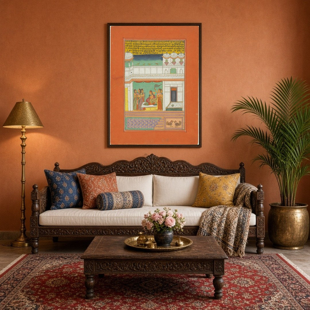Experience the timeless charm of Indian miniature art with this captivating Ragamala piece. A for Living Room