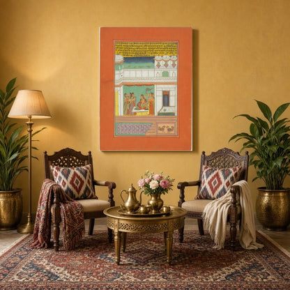 Experience the timeless charm of Indian miniature art with this captivating Ragamala piece. A for Sitting Area