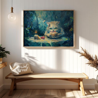 This charming oil painting features a fluffy white cat with captivating green eyes, peering over a … for entryway