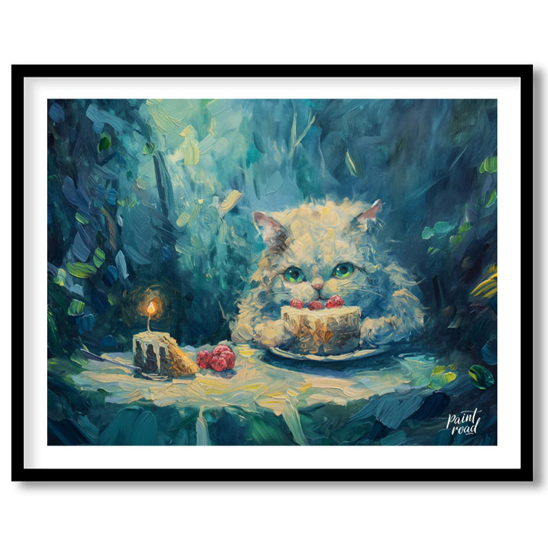 This charming oil painting features a fluffy white cat with captivating green eyes, peering over a … for sweet home