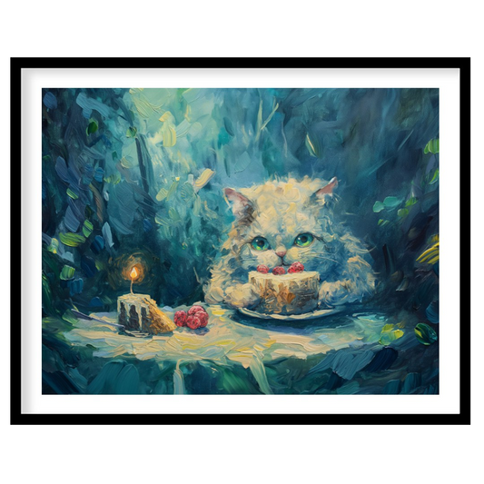 This charming oil painting features a fluffy white cat with captivating green eyes, peering over a … for sweet home