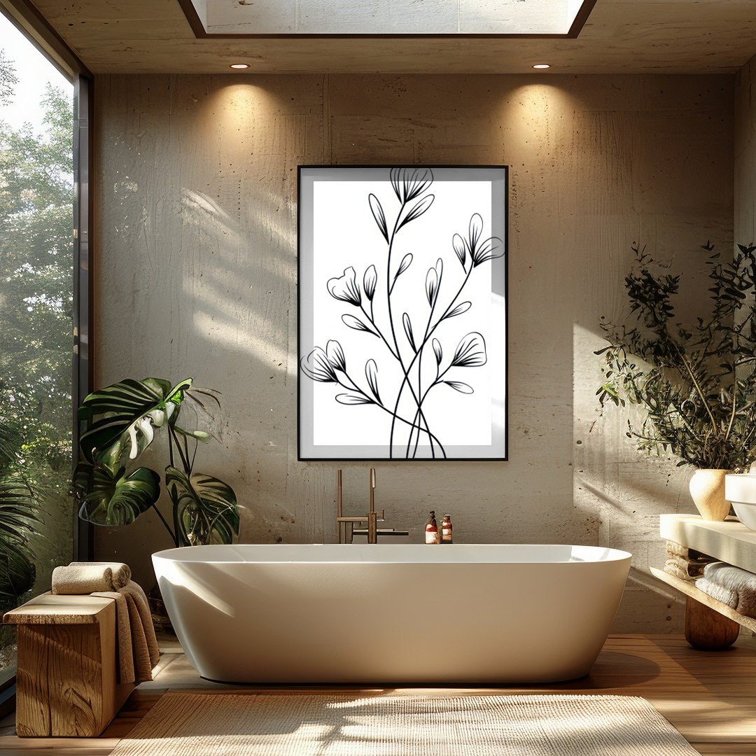 Embrace the simplicity and elegance of nature with this black and white botanical wall art. The for Bathroom