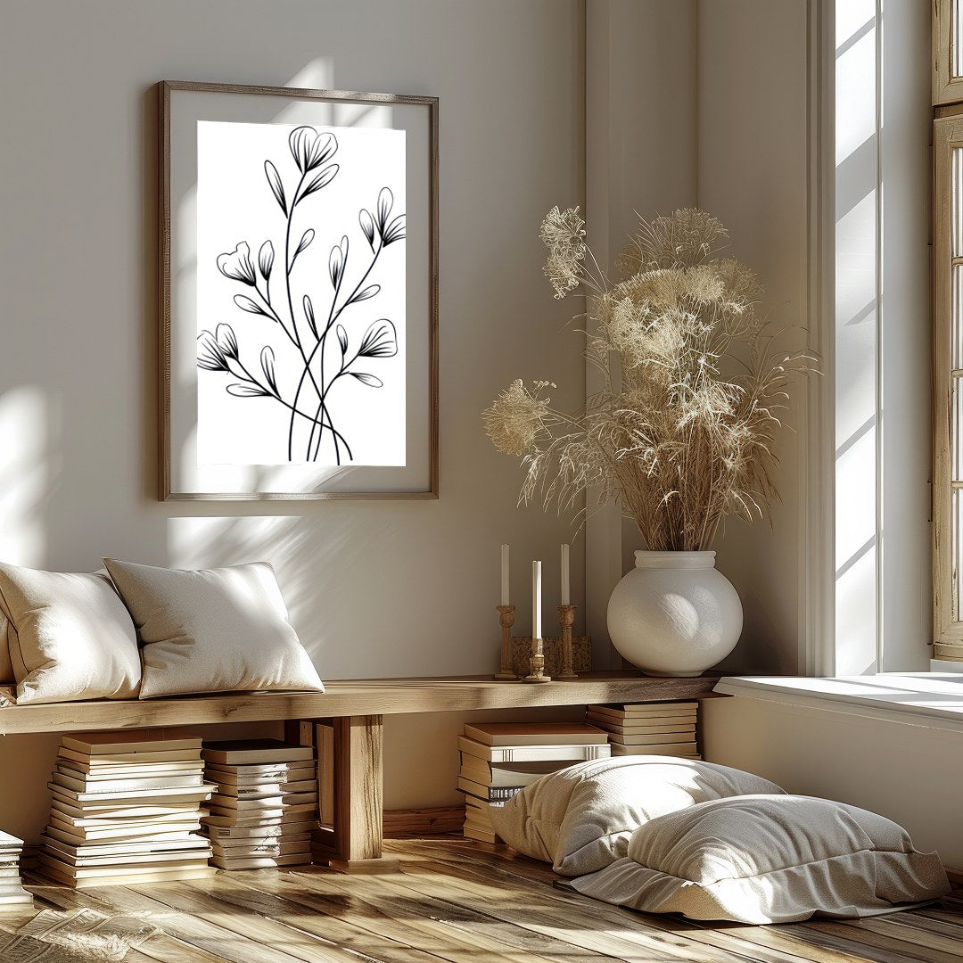 Embrace the simplicity and elegance of nature with this black and white botanical wall art. The for house