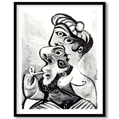 This striking black and white artwork, reminiscent of Pablo Picasso’s later period, depicts a compl… for area