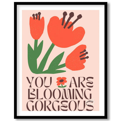 This vibrant digital illustration features stylized, blooming flowers in warm coral and deep green … for sweet home