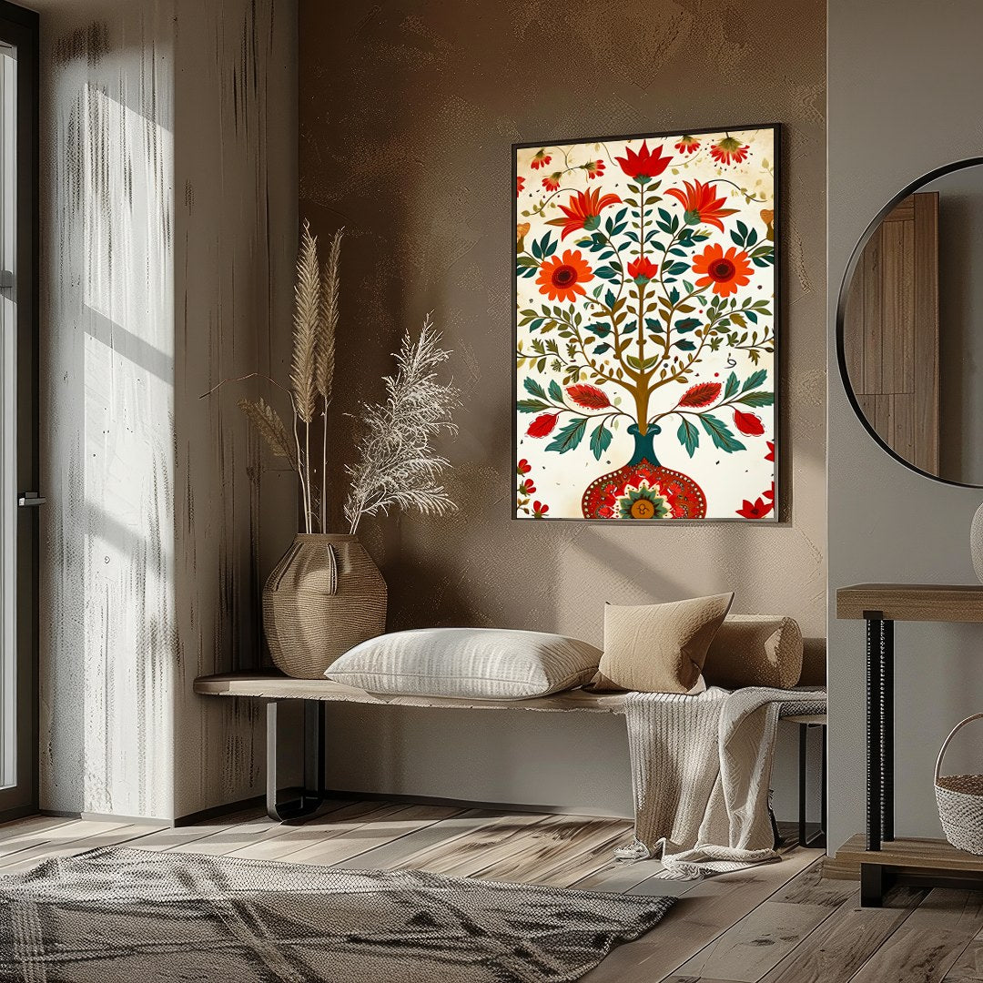 Elevate your living space with this vibrant depiction of flourishing flora in a harmonious dance of for place