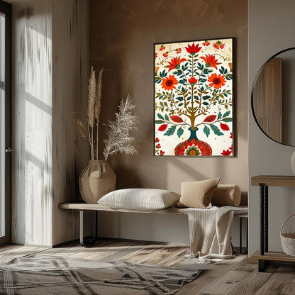 Elevate your living space with this vibrant depiction of flourishing flora in a harmonious dance of for place