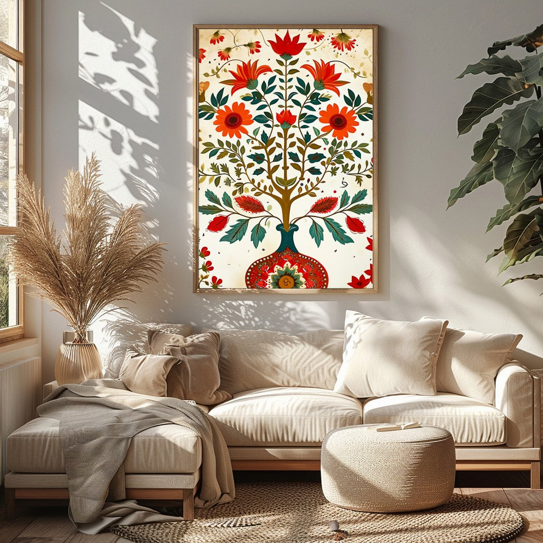 Elevate your living space with this vibrant depiction of flourishing flora in a harmonious dance of for Sitting Area