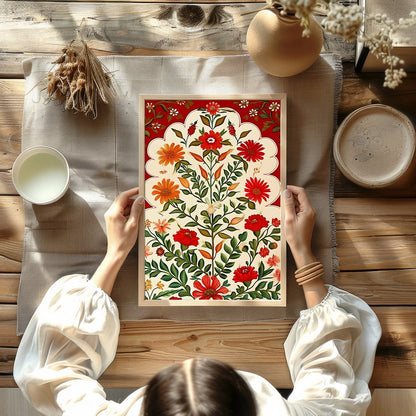 This exquisite artwork captures the timeless elegance of traditional floral motifs with a vibrant for Kitchen