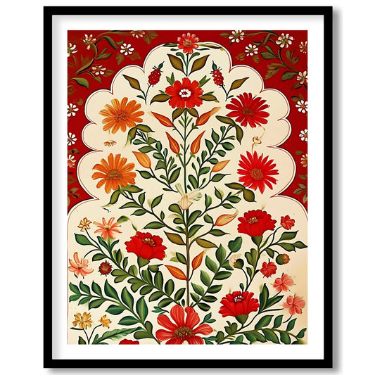 This exquisite artwork captures the timeless elegance of traditional floral motifs with a vibrant for retreat