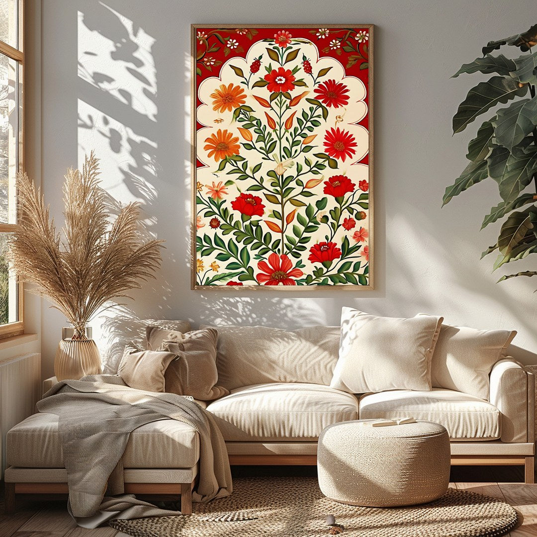This exquisite artwork captures the timeless elegance of traditional floral motifs with a vibrant for Sitting Area
