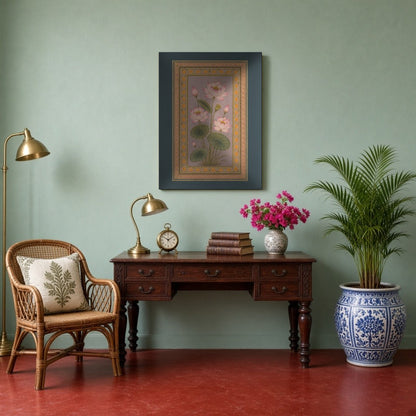 Immerse yourself in the delicate beauty of this Indo-Mughal botanical artwork, showcasing soft pink for Study