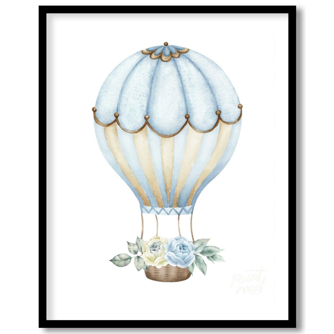 This charming artwork features a vintage-style hot air balloon delicately illustrated in soft beige… for home