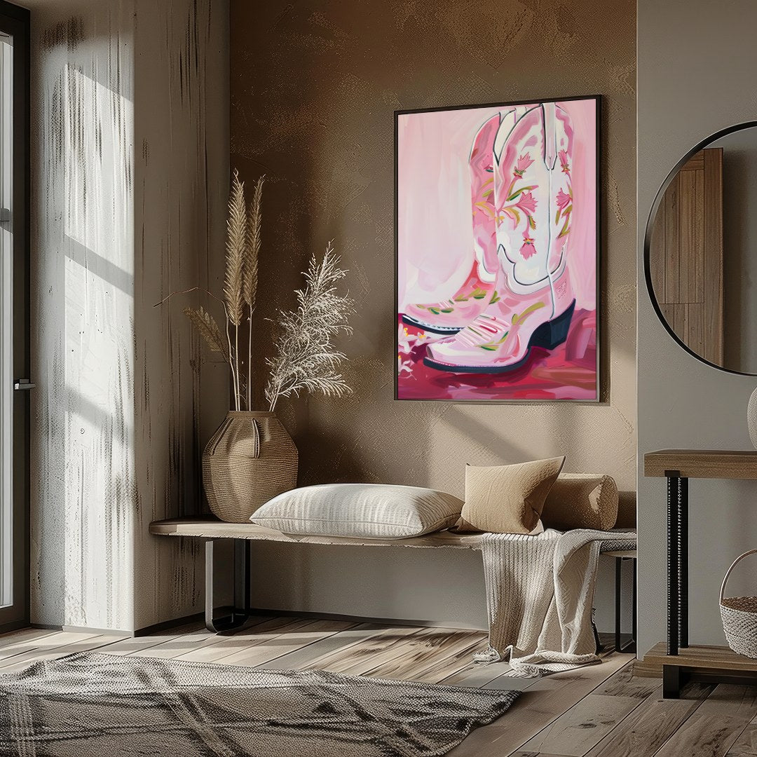 This vibrant artwork captures the spirit of the West with a modern twist, featuring elegantly for area