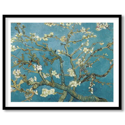 This captivating artwork captures the serene beauty of a blossoming almond tree against a vibrant for kitchen