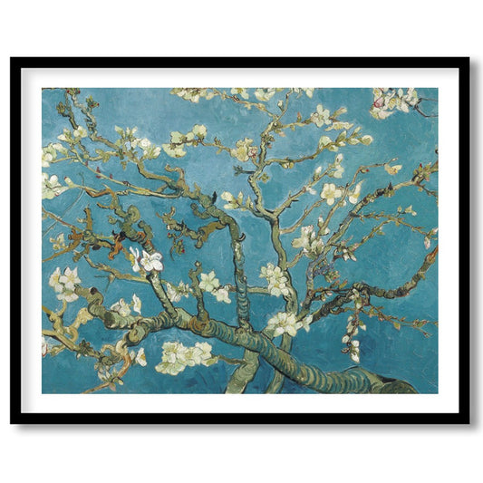 This captivating artwork captures the serene beauty of a blossoming almond tree against a vibrant for kitchen