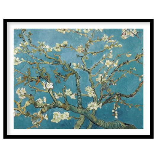 This captivating artwork captures the serene beauty of a blossoming almond tree against a vibrant for kitchen