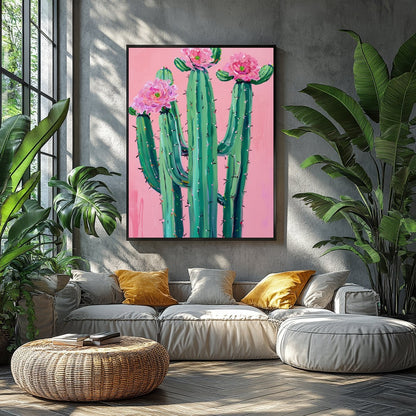 This vibrant artwork captures the striking beauty of desert flora against a soft blush background. for Balcony