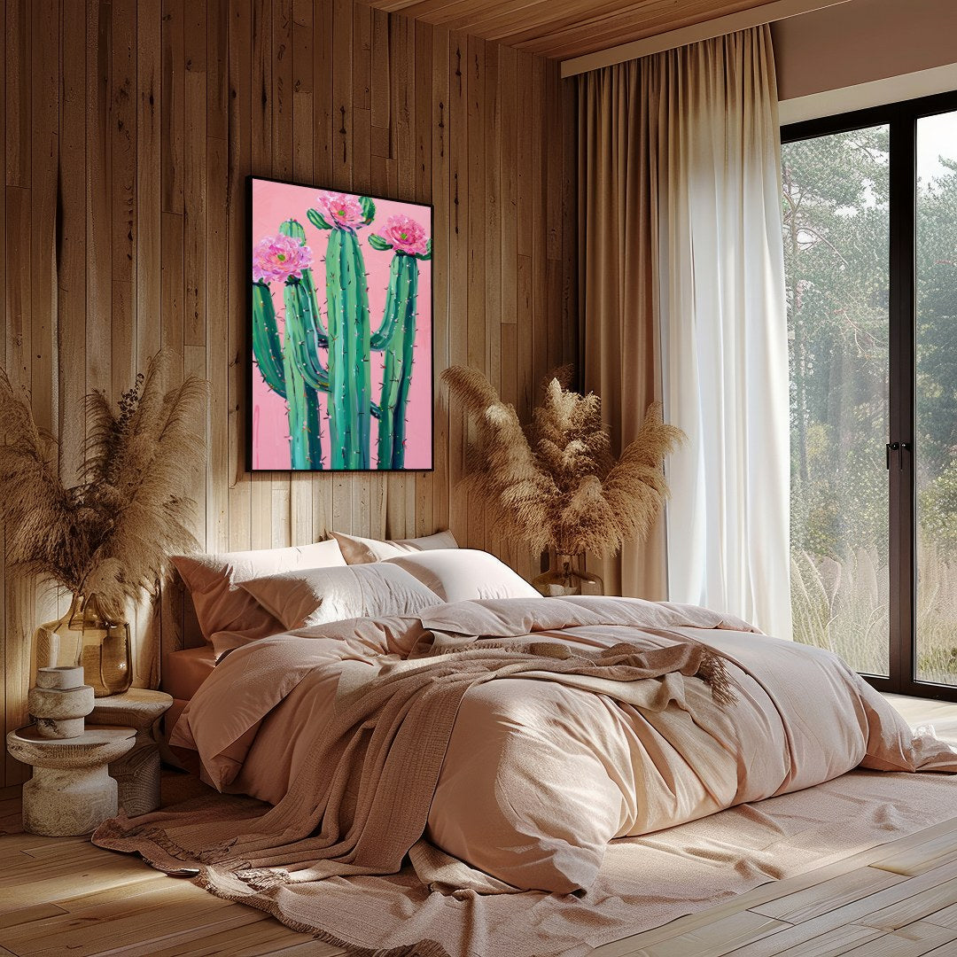 This vibrant artwork captures the striking beauty of desert flora against a soft blush background. for Bedroom