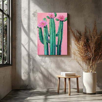 This vibrant artwork captures the striking beauty of desert flora against a soft blush background. for Entrance