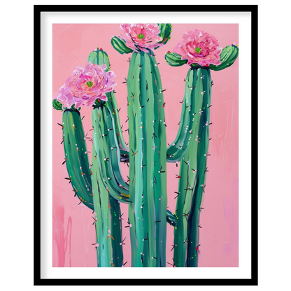 This vibrant artwork captures the striking beauty of desert flora against a soft blush background. for haven