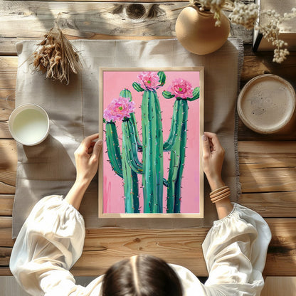 This vibrant artwork captures the striking beauty of desert flora against a soft blush background. for Kitchen