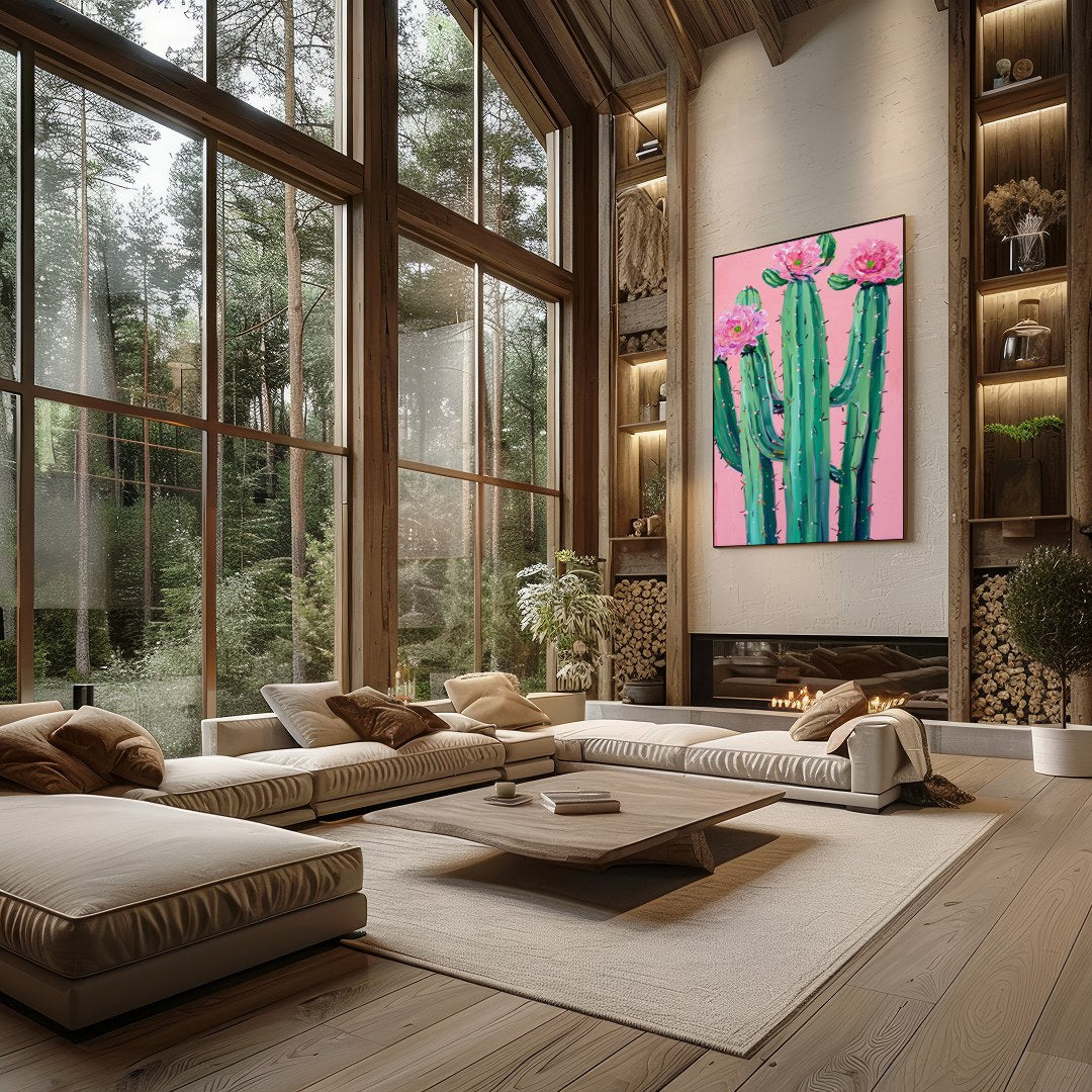 This vibrant artwork captures the striking beauty of desert flora against a soft blush background. for Living Room