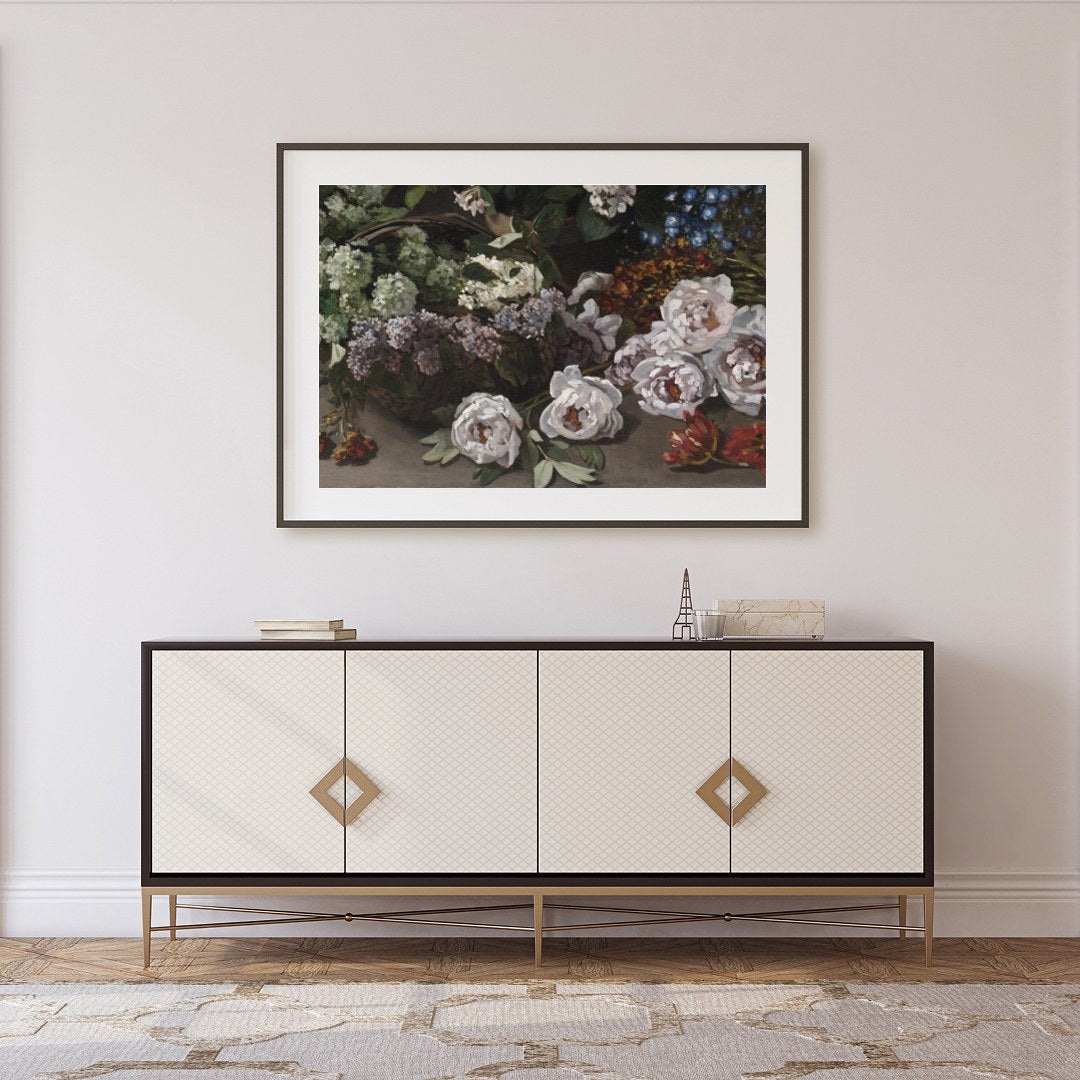 Immerse yourself in the timeless beauty of classic floral arrangements captured in this exquisite for Foyer