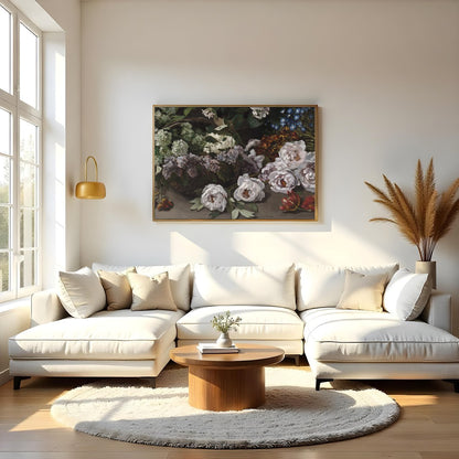 Immerse yourself in the timeless beauty of classic floral arrangements captured in this exquisite for Living Room