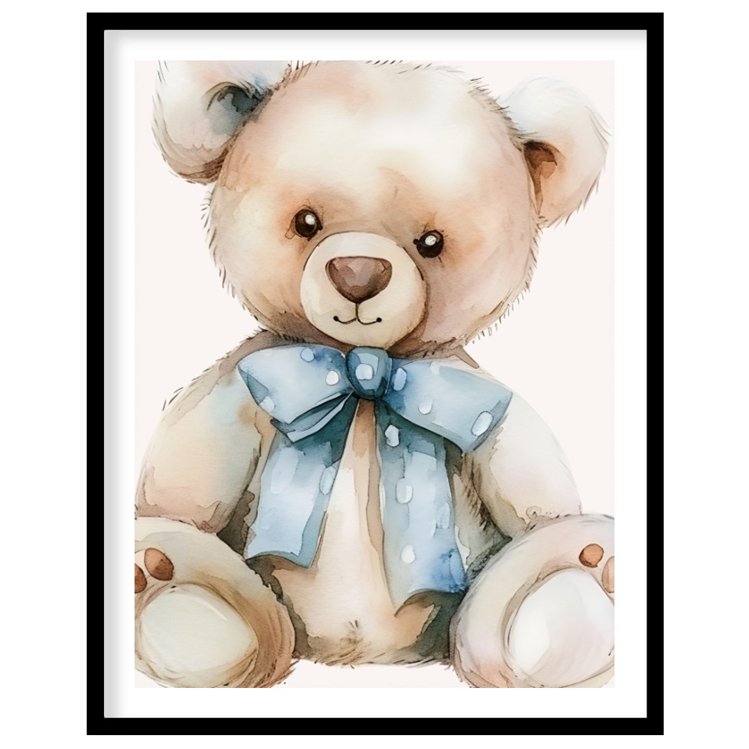 This charming watercolor illustration features a classic, cuddly teddy bear, rendered in soft, invi… for home