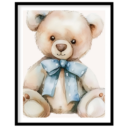 This charming watercolor illustration features a classic, cuddly teddy bear, rendered in soft, invi… for home