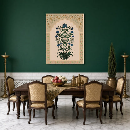 Immerse yourself in the intricate beauty of Mughal artistry with this exquisite floral art piece. for Dining