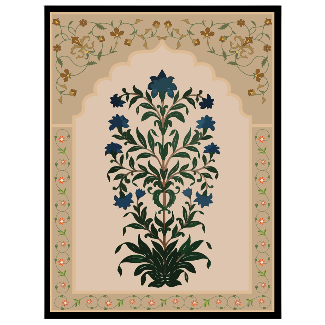 Immerse yourself in the intricate beauty of Mughal artistry with this exquisite floral art piece. for interior