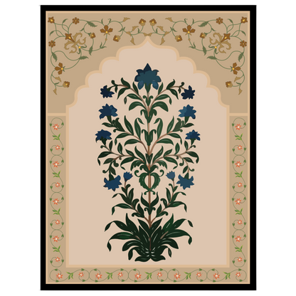 Immerse yourself in the intricate beauty of Mughal artistry with this exquisite floral art piece. for interior